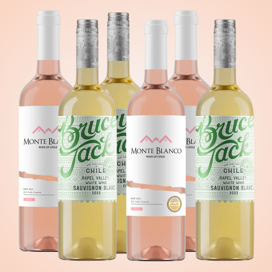 50% OFF, Pack 6 vinos, Monte blanco rose, Bruce jack Sauvignon blanc