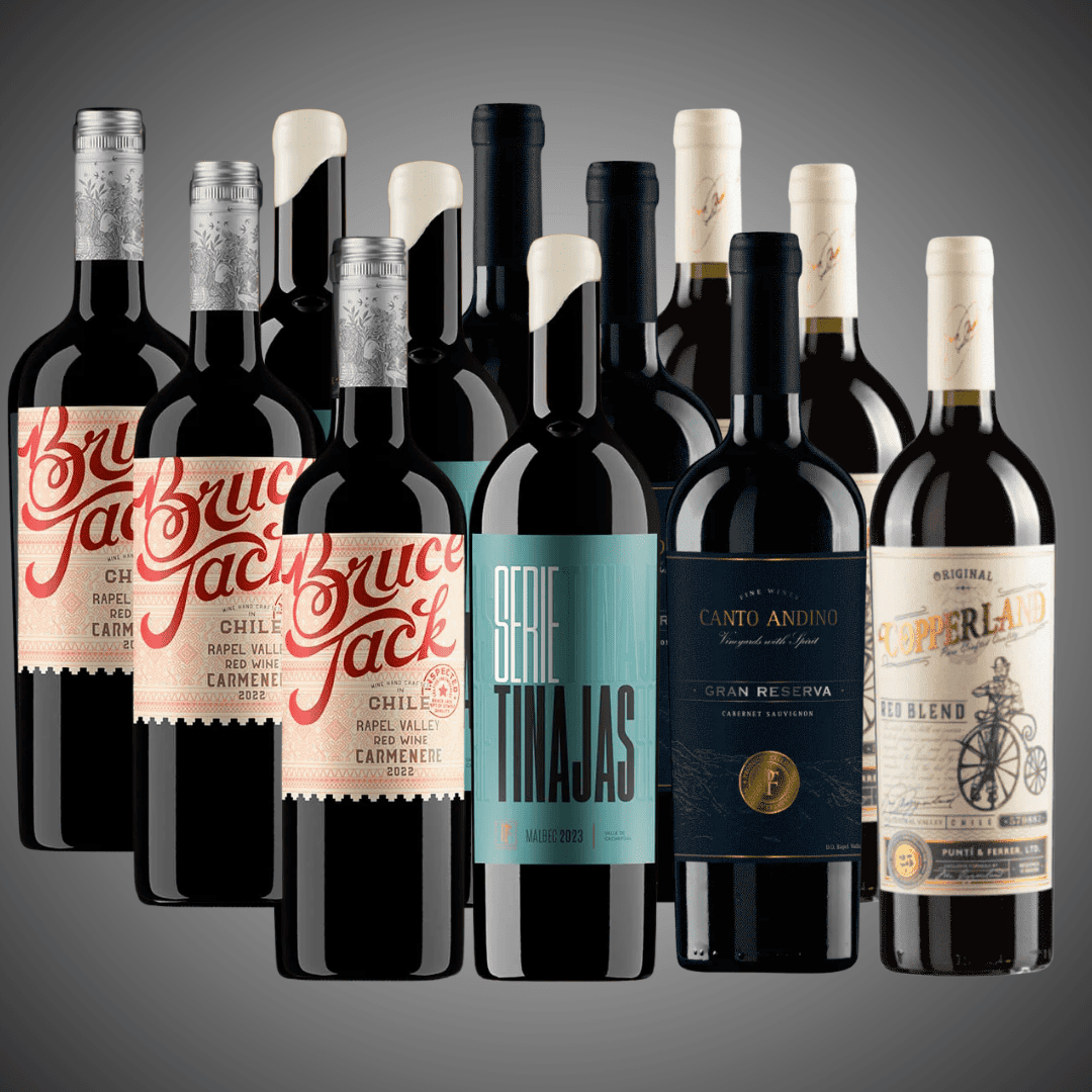 50% OFF, Pack 12 vinos: Selección Premium de Carmenere, Malbec y Blend
